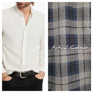 John Varvatos "Estill" Gray/Blue Plaid Band Collar Button down Shirt size Small